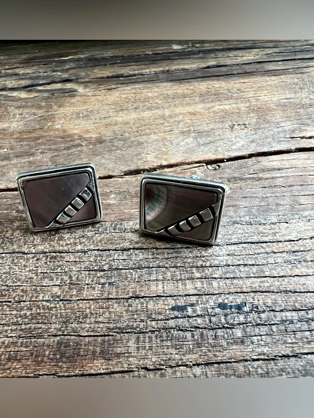 Silver-Tone Mother of Pearl Inlay Rectangular Cufflinks - Men's Accessories